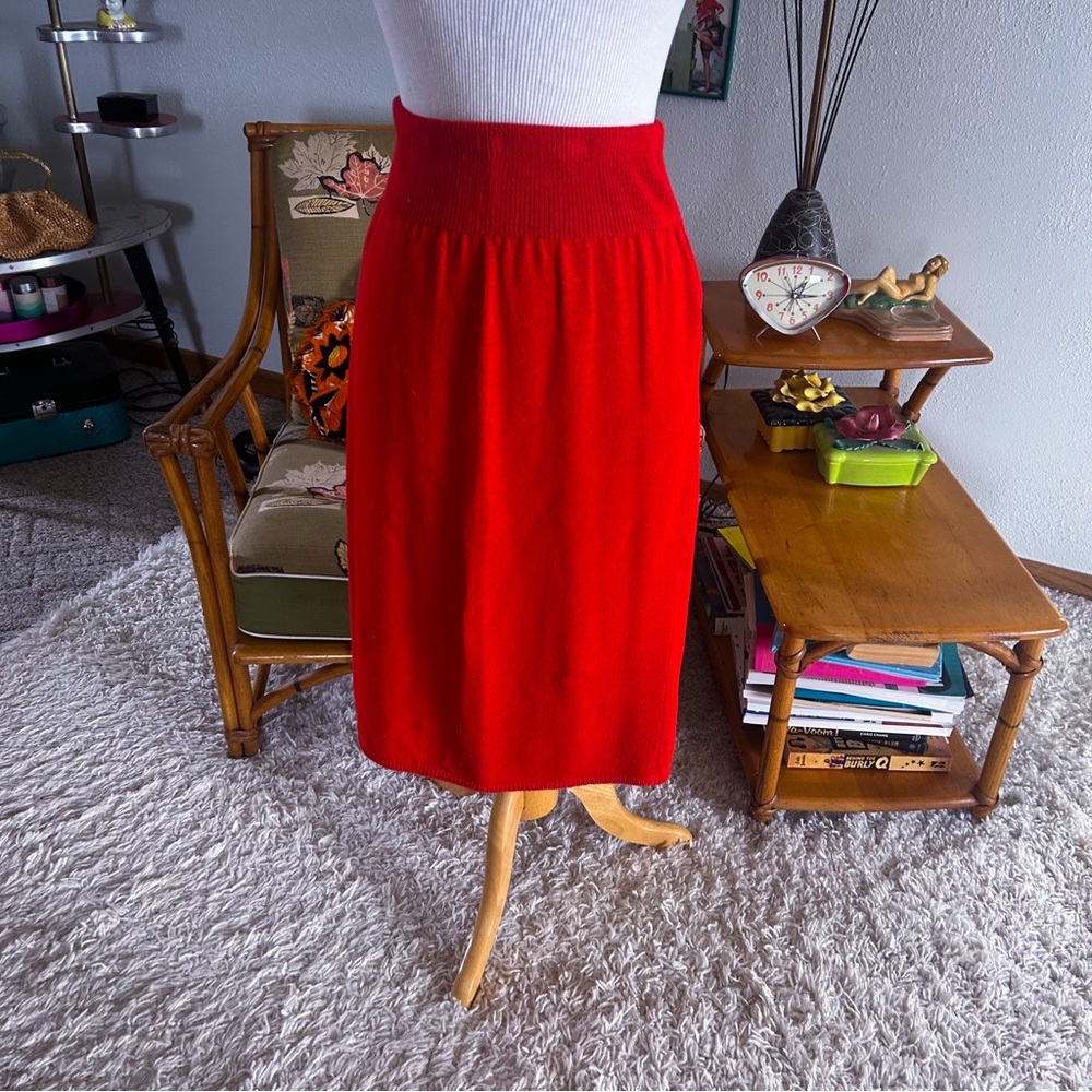 Vintage 1940s Style Skirt | Sweater Knit | Red | A-line | M L | 40s 80s